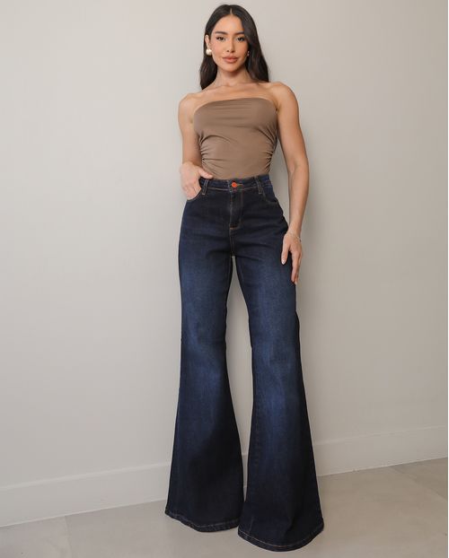 Calça Jeans Maxi Flare Feminina 25105 Amaciado