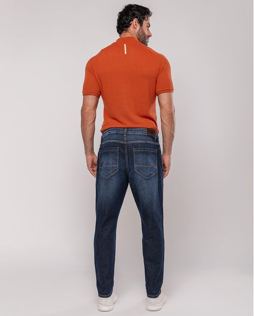 Calça Jeans Slim Fit Masculina Premium Cano Curto 24567 Escura com Used