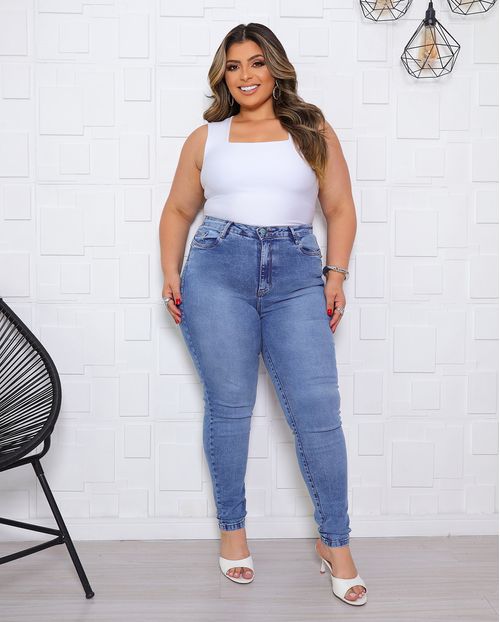 Calça Jeans Skinny Feminina Plus Size 25136 Médio Sky