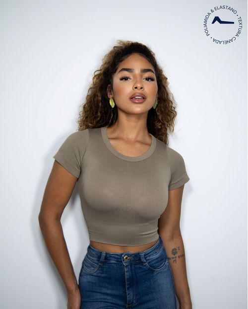 Cropped Feminino Canelado Poliamida 99230 Caqui