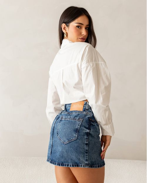 Mini Saia Jeans Fem Cós Irregular 25185 Sky Escuro