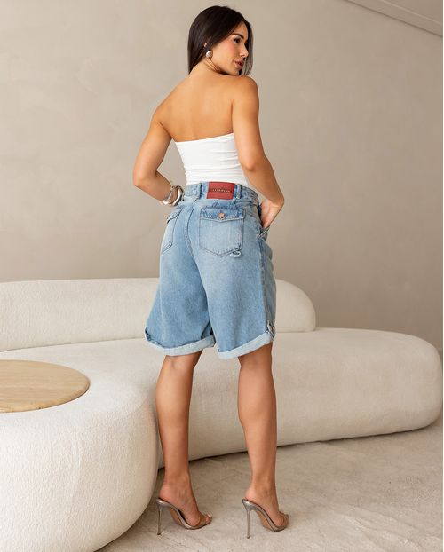 Jorts Jeans Feminino com Lapela 25148 Sky Claro