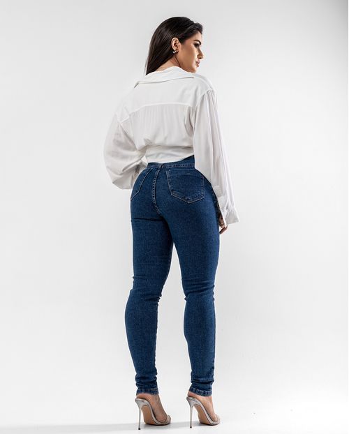 Calça Jeans Mom Feminina Cintura Alta Básica com Elastano 00201 Escura