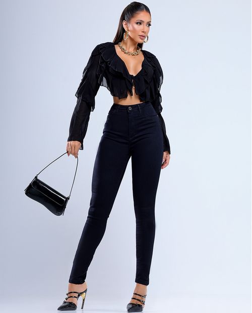 Calça Jeans Skinny Feminina Cintura Alta  25226 Preto