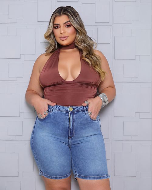 Bermuda Jeans Meia Coxa Feminina Plus Size 25132 Sky