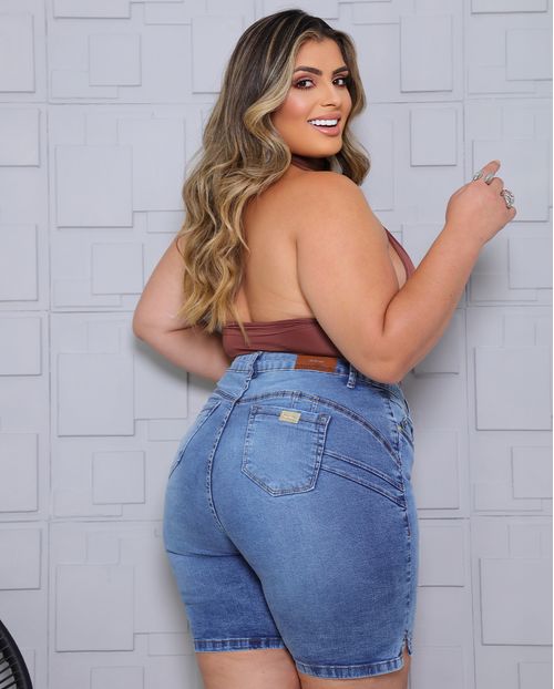 Bermuda Jeans Meia Coxa Feminina Plus Size 25132 Sky