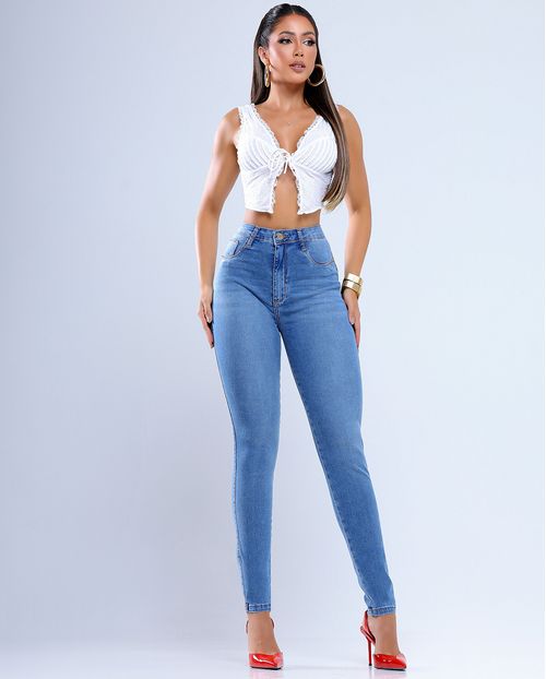 Calça Jeans Skinny Feminina Cintura Alta 25222 Média