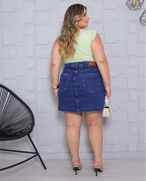 Shorts Saia Jeans Feminina Plus Size 25229 Escura