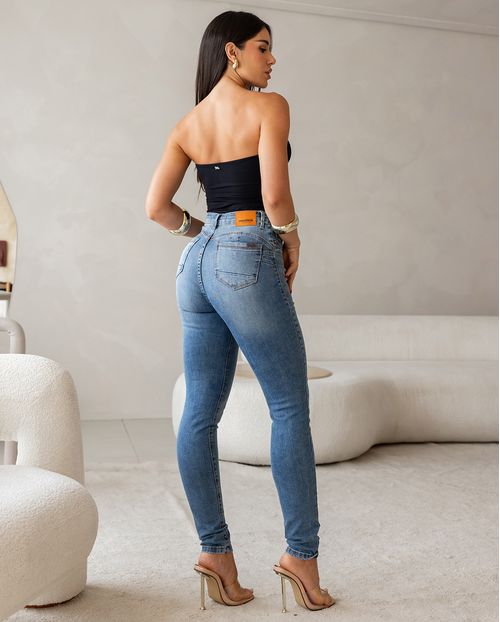 Calça Jeans Skinny Feminina Cintura Alta 25219 Média
