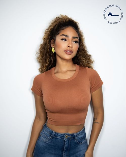Cropped Feminino Canelado Poliamida 99230 Marrom