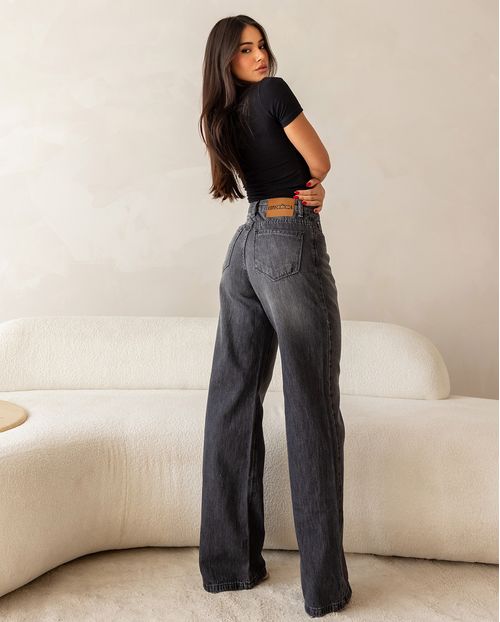 Calça Jeans Wide Leg Feminina Cintura Alta 25116 Vintage