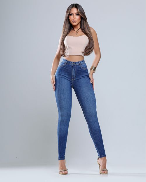 Calça Jeans Skinny Feminina Cintura Alta 24971 Escura