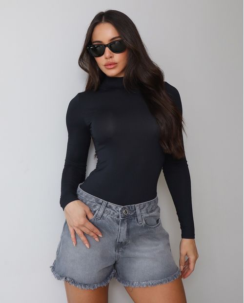 Shorts Jeans Boy Feminino com Barra Desfiada 25247 Cinza