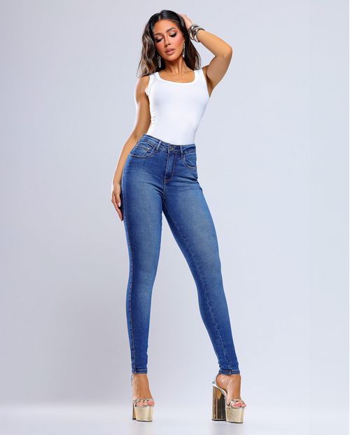 Calça Jeans Skinny Feminina Cintura Alta 25318 Escura