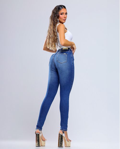 Calça Jeans Skinny Feminina Cintura Alta 25318 Escura